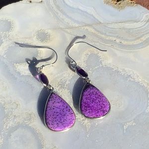 PURPLE DENDRITIC OPAL& AMETHYST 925 STERLING SILVER EARRINGS